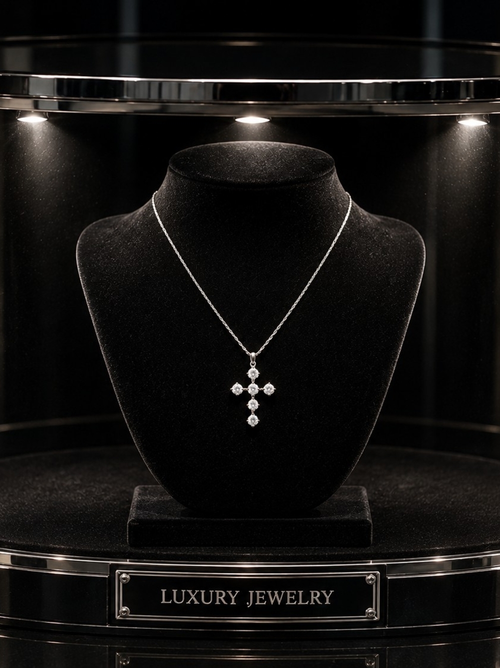 Silver Zircon Cross Pendant Necklace - Picture 7 of 7